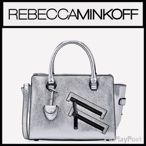 Rebecca Minkoff Jamie Small Silver Metallic Moto Leather Bag Crossbody & Dustbag